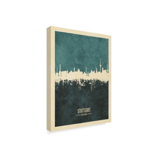 Michael Tompsett 'Stuttgart Germany Skyline Teal' Canvas Art,24x32